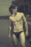 Mens European Swimwear Briefs in Black and Yellow