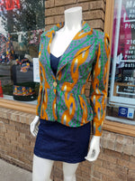 Fitted African Wax Block Cotton Blazer in ATL Ghanaian Fabric