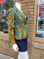 Fitted African Wax Block Cotton Blazer in ATL Ghanaian Fabric