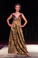 Long Sundress in Gold Tribal Silky Print