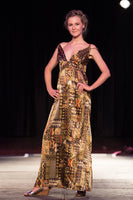 Long Sundress in Gold Tribal Silky Print