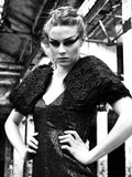 Couture Sequin Gown with Avant Garde Layered Lace Sleeves