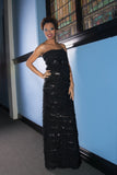 Couture Black Lace, Sequin, and Chiffon Strapless Evening Dress