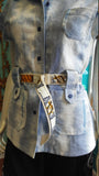 Hand Dyed Indigo Denim Safari Top with Front Pockets and Short Sleeves