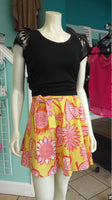 A-Line Canvas Wrap Skirt in Pink and Yellow Floral