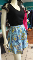 A-Line Canvas Wrap Skirt in Blue Floral