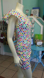 Sherbet Colored Polka Dot Knit Dress with Flutter Sleeves and Fitted Shape