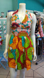 Flirty Seashell Halter Ankara Sundress with Pockets in African Wax Block Cotton