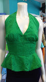 Flirty Green Eyelet Lace Halter Top with Peplum