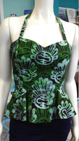 Reversible Batik Pin Up Halter with Fitted Bodice and Flirty Peplum