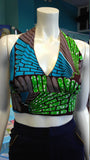 Flirty Ankara Midriff Halter in Green and Brown African Wax Cotton