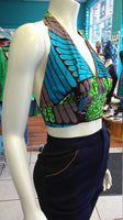 Flirty Ankara Midriff Halter in Green and Brown African Wax Cotton