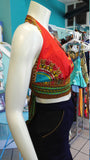 Flirty Red Ankara Midriff Halter in African Wax Block Java Dashiki Cotton