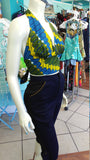 Flirty Ankara Midriff Halter in Yellow and Blue African Wax Cotton