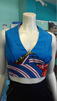 Flirty Ankara Midriff Halter in Blue African Wax Block Cotton