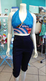 Flirty Ankara Midriff Halter in Blue African Wax Block Cotton