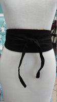 Reversible African Kente Cloth and Black Linen Obi Belt