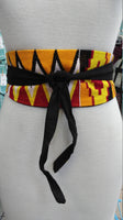 Reversible African Kente Cloth and Black Linen Obi Belt