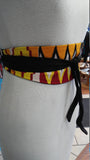 Reversible African Kente Cloth and Black Linen Obi Belt