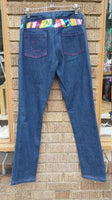 Tidal Cool Jeans with Multicolored Striped Accents and Blue Denim