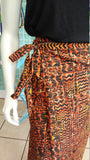 Long Wrap Skirt in Column Silhouette, in Orange and Black Print