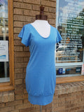 Heather Blue Performance Knit Dress with Flutter Sleeves and Fitted Shape