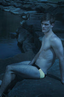 Mens European Swimwear Briefs in Black and Yellow