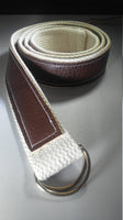 Vegan Leather and Natural Canvas Belt with Adjustable D Ring Closure