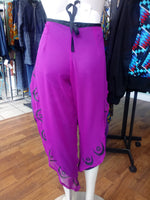 African Stamped Neon Purple and Black Chiffon Wrap Pants