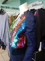 Rainbow Sequin Color Shift Bomber Jacket