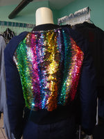 Rainbow Sequin Color Shift Bomber Jacket