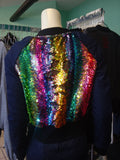 Rainbow Sequin Color Shift Bomber Jacket