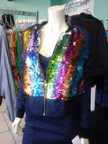 Rainbow Sequin Color Shift Bomber Jacket