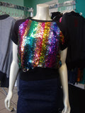 Rainbow Sequin Color Shift Pullover Top