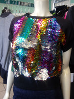 Rainbow Sequin Color Shift Pullover Top