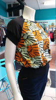 Unisex African Batik and Jersey Crew Neck Pullover in Ankara Cotton with Sun Motif