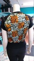 Unisex African Batik and Jersey Crew Neck Pullover in Ankara Cotton with Sun Motif