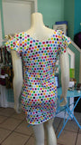 Sherbet Colored Polka Dot Knit Dress with Flutter Sleeves and Fitted Shape