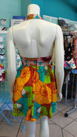 Flirty Seashell Halter Ankara Sundress with Pockets in African Wax Block Cotton