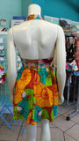 Flirty Seashell Halter Ankara Sundress with Pockets in African Wax Block Cotton