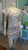 Sherbet Colored Polka Dot Knit Dress with Flutter Sleeves and Fitted Shape