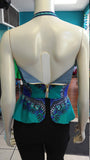 Reversible Pin Up Halter with Fitted Bodice and Flirty Peplum in Teal and Blue Dashiki Print