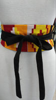 Reversible African Kente Cloth and Black Linen Obi Belt