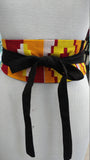 Reversible African Kente Cloth and Black Linen Obi Belt