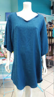 Silky Flutter Sleeve Tunic Dress with Shirttail Hem in Textured Teal Fabric