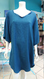 Silky Flutter Sleeve Tunic Dress with Shirttail Hem in Textured Teal Fabric