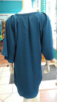 Silky Flutter Sleeve Tunic Dress with Shirttail Hem in Textured Teal Fabric