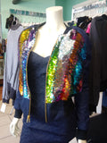 Rainbow Sequin Color Shift Bomber Jacket