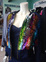 Rainbow Sequin Color Shift Bomber Jacket