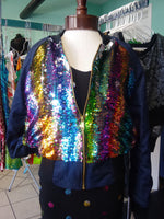 Rainbow Sequin Color Shift Bomber Jacket